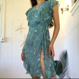 Anthropologie Feather Bone Osuna Wrap Dress Butterflies Summer Dress XS NEW